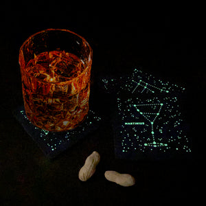 Glass on glow in the dark coasters with constellation design different bar glass shapes 2 peanuts dark room